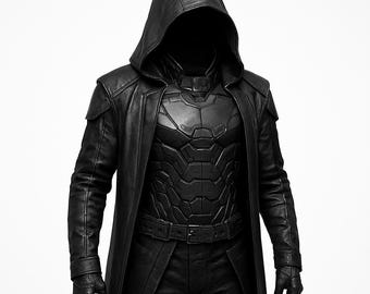 Cyberpunk Leather Cloak – Armored Chest Plate, Futuristic Warrior Jacket