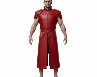 Red Leather Armor Costume | Handmade Medieval Knight Cosplay Outfit