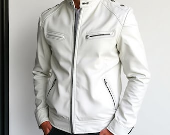 Men’s White Leather Jacket – Quilted VIP Style