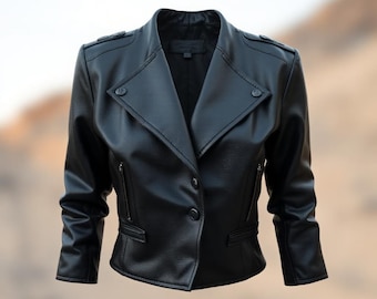 Women’s Black Leather Bolero Jacket – Gothic Cropped Shrug