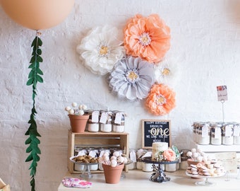 Tissue Paper Flowers (set of 5) first birthday party, flower wall, unique wedding decorations, paper flower wall, cheap wedding idea