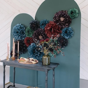 Moody Fall Flowers (set of 10 flowers), paper flower, dark florals, tissue paper flowers, giant flowers, woodland forest theme, black flower