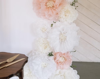 Tissue Paper Flower Backdrop, Blush & White, Set of 10