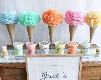 Ice Cream Cone Pom Poms: Party Decor, Set of 5