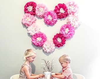 Valentines Collection (set of 12 paper flowers) 1st birthday party, flower wall, large flower wall, paper flower wall, large heart