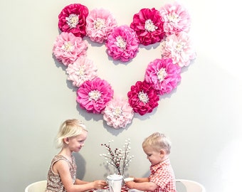 Tissue Paper Flower Wall Decor, Valentine's Day, Birthday Party, Set of 12