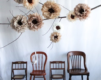 Neutral Tissue Paper Flower Wall Decor, Boho Wedding, 1st Birthday (Set of 10)