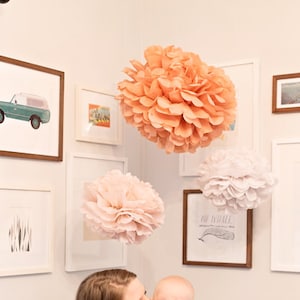 Pompon di carta velina, decorazioni per baby shower, mobile fai da te per bambini, pompon appesi, decorazioni per feste di compleanno, pompon di fiori, matrimonio, festa