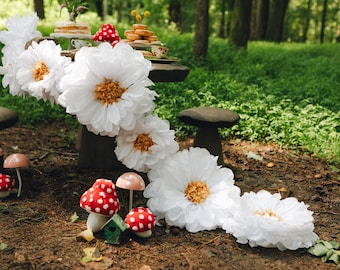 White Tissue Paper Flower Set, Millie Collection, Fairy Forest Decor