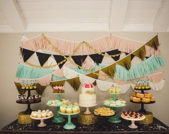 Tissue Fringe Garland, tissue fringe, triangle garland, baby shower decorations, first birthday for girl, vintage wedding shower decorations