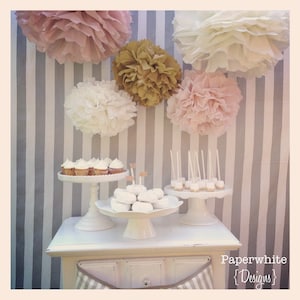 Pompon di carta velina, decorazioni per baby shower, matrimonio in stile fattoria, matrimonio vintage, decorazioni per baby shower per bambine, bridal shower, pompon