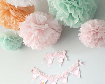 Tissue paper pom poms, baby girl shower decorations, wedding shower decorations, flower pom poms, paper party decorations, tissue pom poms