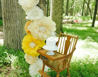 Yellow Paper Flower Wall Decor, 1st Birthday, Sunshine Theme, Set of 10