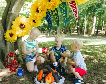 Tissue Paper Sunflower Wall Decor, Camp Out Party Flowers (Set of 5)