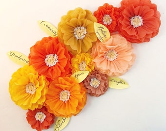 Tissue Paper Flowers (set of 10) Thanksgiving flower wall, Fall decorations, gratitude tree, I'm thankful for, thankful tree