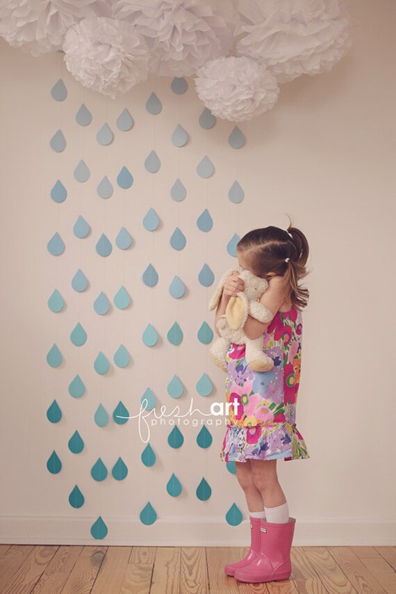 One Raindrop Garland Strand Baby Sprinkle Decorations Paper Etsy