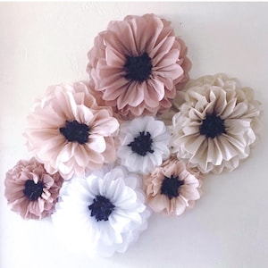 Collezione Penny (set di 7 fiori di carta) Festa del 1° compleanno, parete di fiori, decorazioni per matrimoni uniche, parete di fiori di carta, matrimonio economico