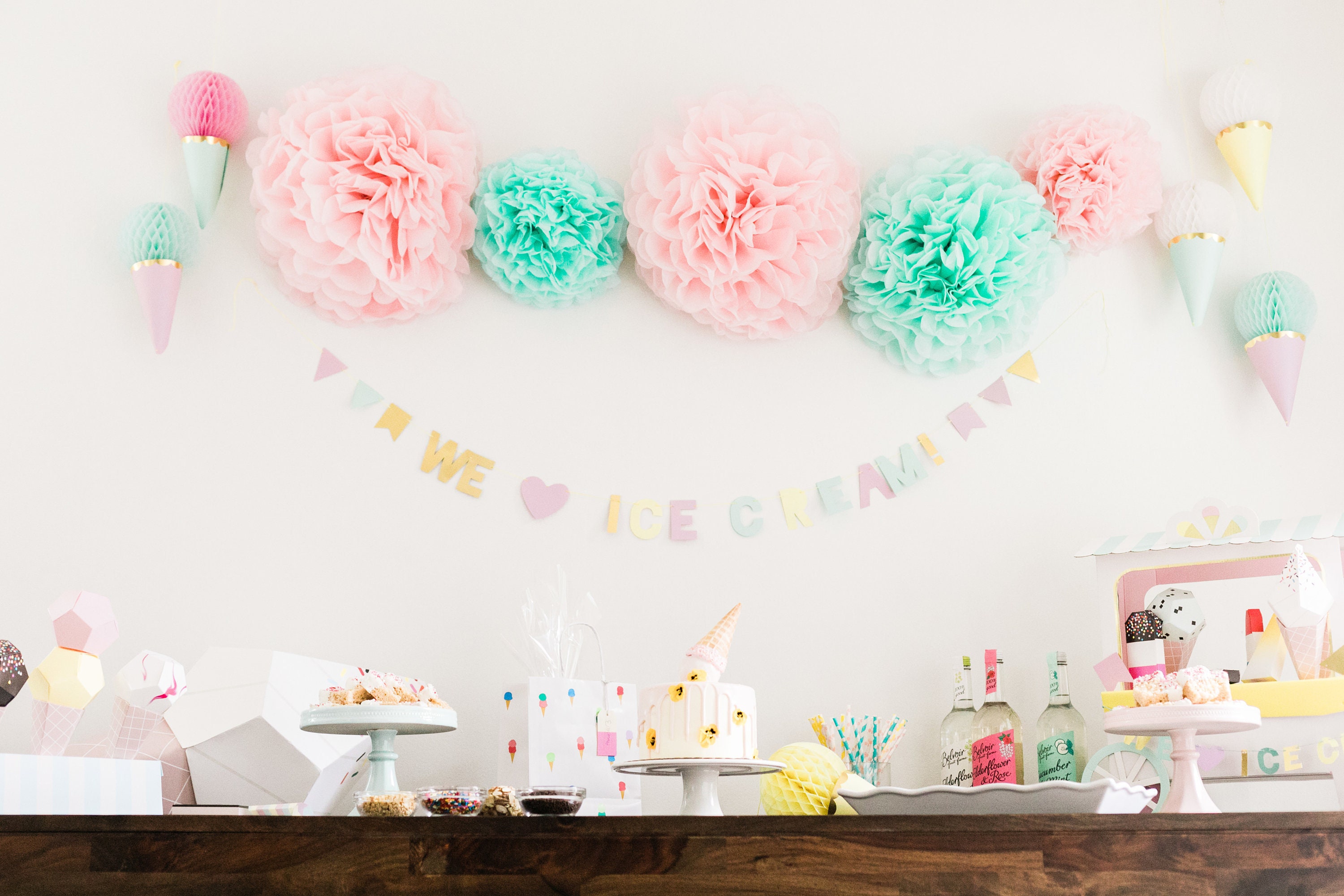 Serenity Now: Tissue Paper Pom Poms in the Girls' Room