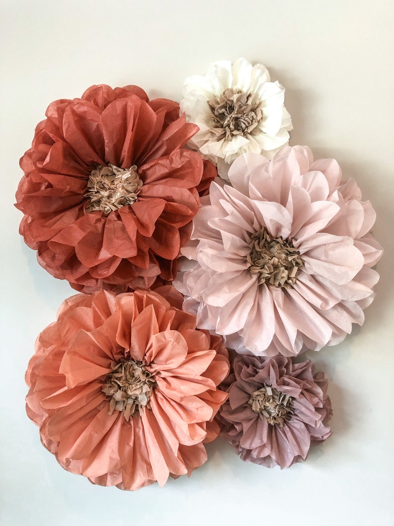 Lucielle Collection set of 5 paper flowers 1st birthday party, flower wall, large paper flowers, paper flower wall, paper flower wall image 1