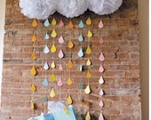 White Tissue Paper Pom Poms and Rain Drop Garland // cloud and raindrop decorations // gender neutral baby shower // rain theme baby shower