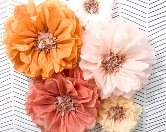 Set de 5 flores de papel de seda para decoración de pared, estilo boho para bodas y fiestas
