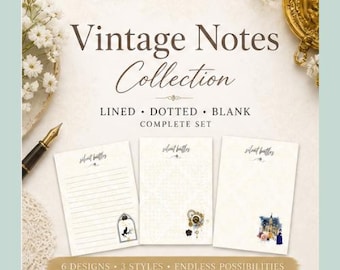 Vintage Journal Pages Bundle, Lined Dotted Blank Paper, Aesthetic Writing Sheets, Digital Stationery