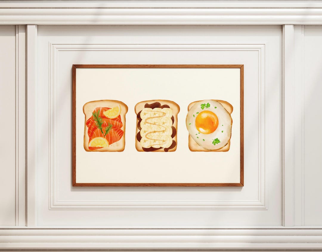 Breakfast Wall Art, Toast Illustration Kitchen Decor, Food Wall Art ...