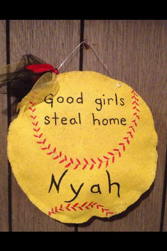 Items similar to Softball burlap door hanger on Etsy