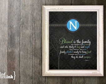 Family Monogram Print (4 colors to choose from)  Psalm 1 - 8 x 10 Print