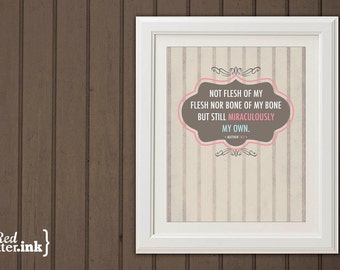 Miraculously My Own Adoption Wall Print (tan, pink, blue, brown)  Matthew 18:5 - 8 x 10 Print