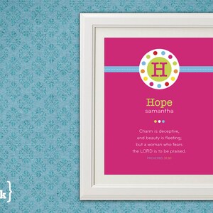 Girl Monogram Print pink, multicolor with circle embellishment Proverbs 31:30 8 x 10 Print image 1