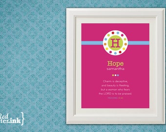 Girl Monogram Print (pink, multicolor with circle embellishment)  Proverbs 31:30 - 8 x 10 Print