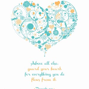 Wall Art Guard Your Heart 3 colors available Proverbs 4:23 8 x 10 Print image 3