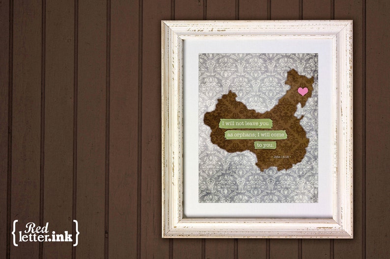 Adoption Wall Print China pink/blue/green, gray John 14:18 8 x 10 Print image 1