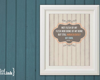 Miraculously My Own Adoption Wall Print (tan, orange, blue, brown)  Matthew 18:5 - 8 x 10 Print