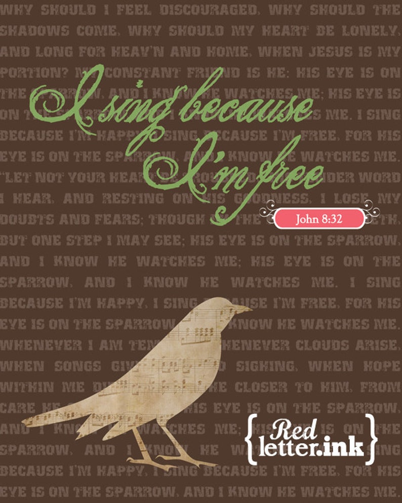 Wall Art Hymn Lyrics I Sing Because I'm Free John 8:32 8 x 10 Print image 5