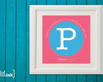 Girl Monogram Print (pink, blue and green with circle design)  I Samuel 1:27 - 8 x 8 Print