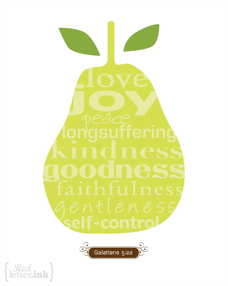 Wall Art Fruits of the Spirit brown and Green With Pear Design