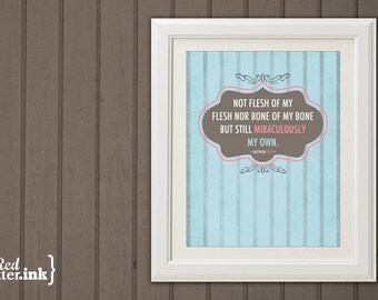 Miraculously My Own Adoption Wall Print (blue, pink, brown)  Matthew 18:5 - 8 x 10 Print