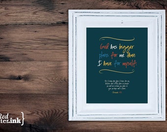 Wall Art (LifePrints) - Bigger Plans (navy, cadmium red, mustard, blue, creme) Jeremiah 29:11 - 8 x 10 Print