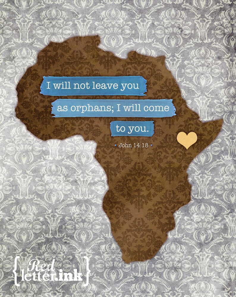 Adoption Wall Print Africa brown, yellow, pink/blue/green, gray John 14:18 8 x 10 Print image 3