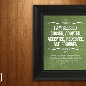Wall Art - Identity in Christ (purple, blue, green, or rust with white text) Ephesians 1:11-12 - 5 x 7 Print