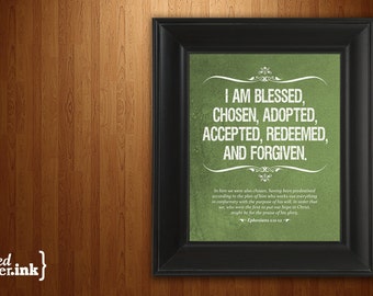 Wall Art - Identity in Christ (purple, blue, green, or rust with white text) Ephesians 1:11-12 - 5 x 7 Print