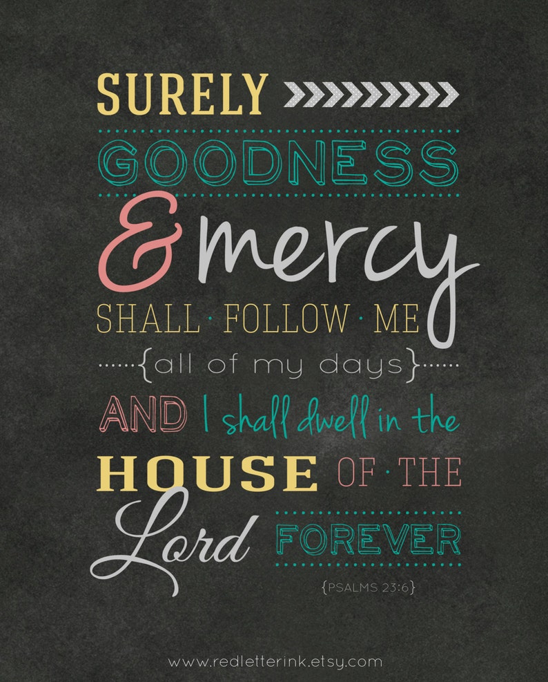 Wall Art Surely Goodness teal, melon, gold, gray Psalm 23:6 8 x 10 Print image 2