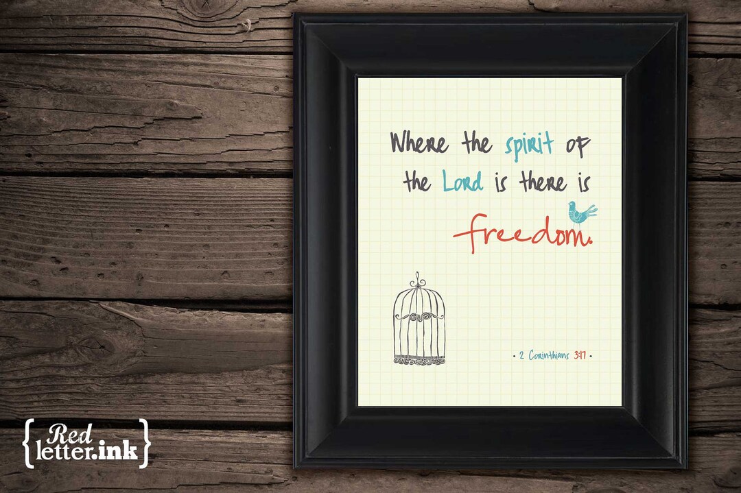 Wall Art Freedom creme, Turquoise, Orange, Gray 2 Corinthians 317 8 X