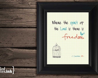 Wall Art - Freedom (creme, turquoise, orange, gray) 2 Corinthians 3:17 - 8 x 10 Print