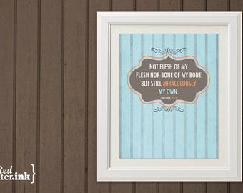 Miraculously My Own Adoption Wall Print (blue, orange, brown)  Matthew 18:5 - 8 x 10 Print