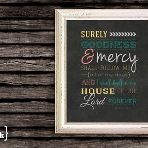 Wall Art Surely Goodness teal, melon, gold, gray Psalm 23:6 8 x 10 Print image 1