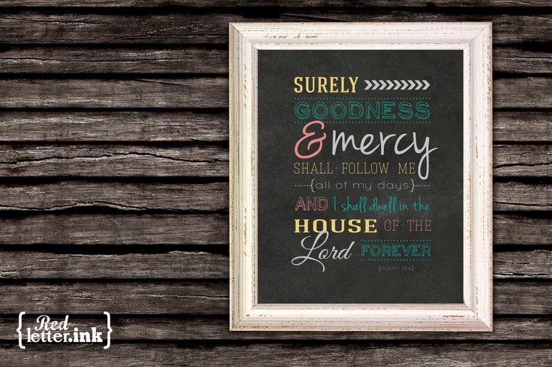 Wall Art Surely Goodness teal, melon, gold, gray Psalm 23:6 8 x 10 Print image 1