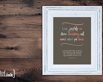 Wall Art (LifePrints) - Live Joyfully (chocolate, teal, pink, creme) Colossians 3:16 - 8 x 10 Print